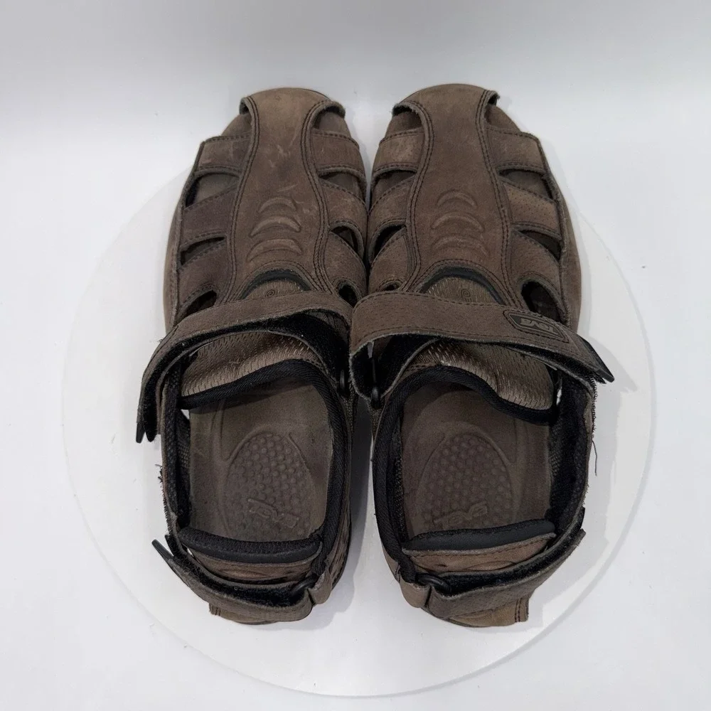 Teva Sampago Fisherman Sandals Mens Size 9 Brown Leather Hiking Camping Gorpcore